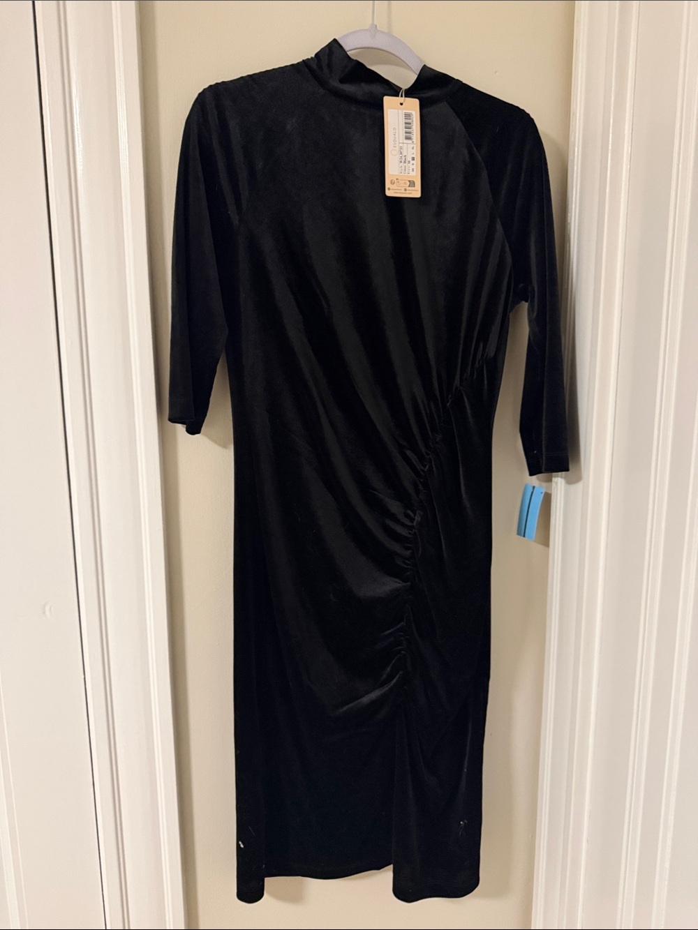Black Velvet Ruched Midi Dress - Women.